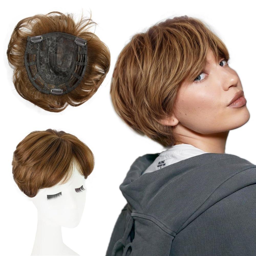 Hair Extensions Top Hair Bangs Replacement Wig Wavy Hair Piece Cover White Hair