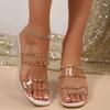 Modische Flip-Flop-Slipper für Damen im Sommer, 2025 Neu Quadratische Zehenpartie Strass Transparent Sexy High Heels Temperament Cool Drag