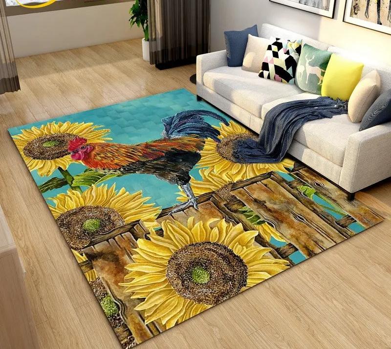 3D Rooster and Hen Chicken Carpet Bedroom Full Cover Living Room Rug Resistant To Dirt Easy To Maintain Soft Kitchen Decor Mat