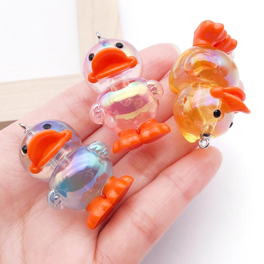 Acrylic Iridescent 3D Yellow Duck Pendant Keychain Charm