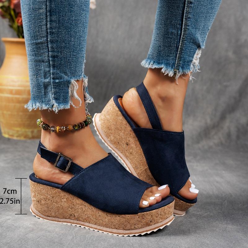Spring and summer new suede muffin thick-soled wedge sandals women's fish mouth buckle water table high-heeled sandals