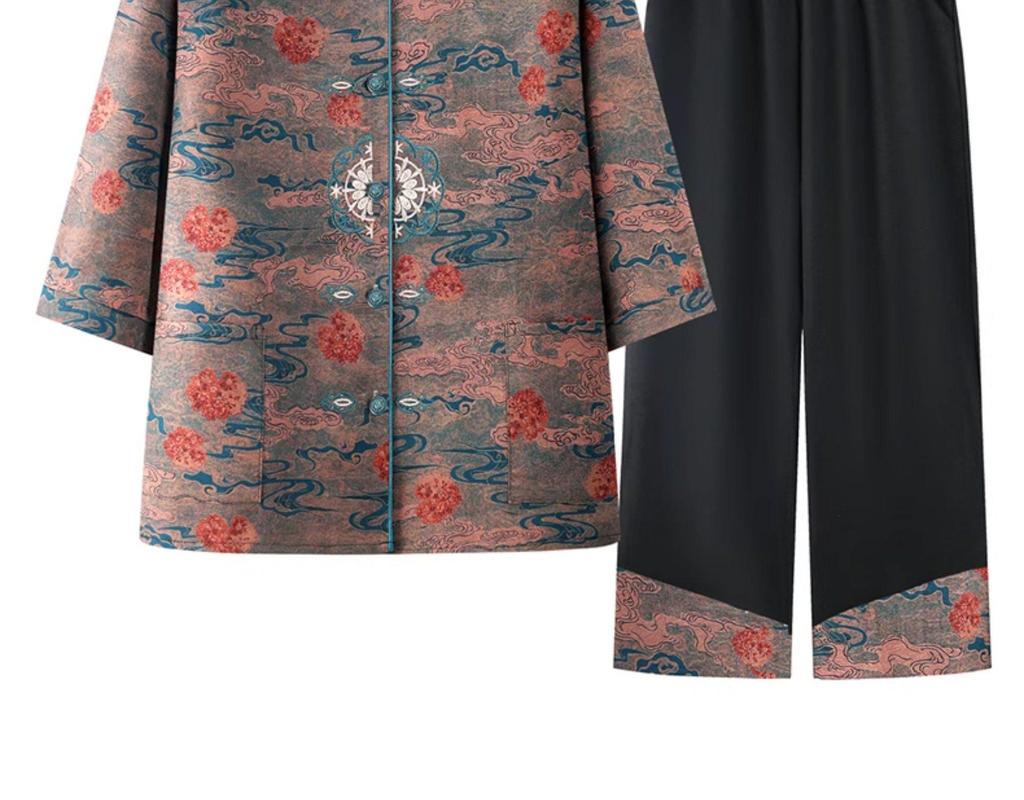 Grandma's Summer Ice Silk Short Sleeve Set for Women: Cool, Comfortable Shirts for Middle-Aged and Elderly Ladies