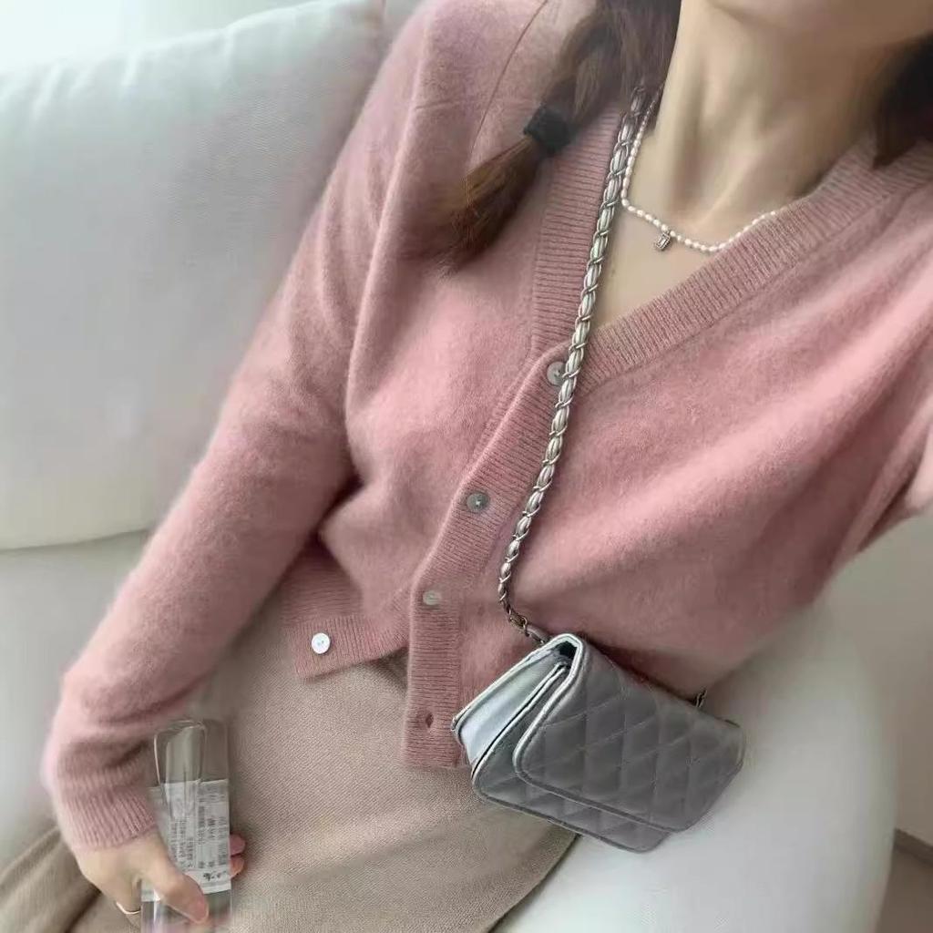 Women's V-Neck Wool Cashmere Knit Cardigan Sweater Top