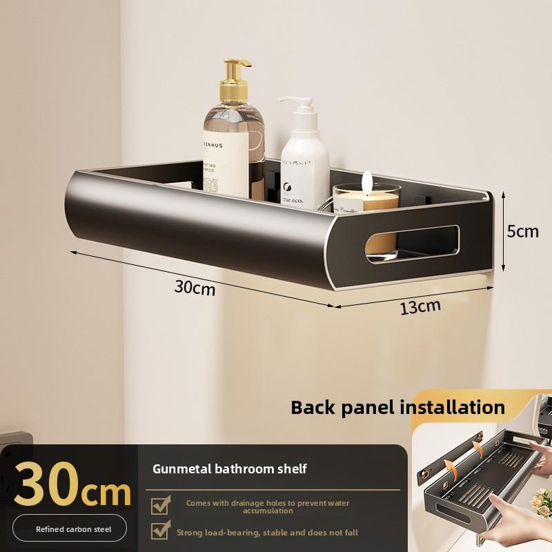 Wall Mount Bathroom Storage Shelf With Hooks Removable Aluminum For Toilet And Sink Area