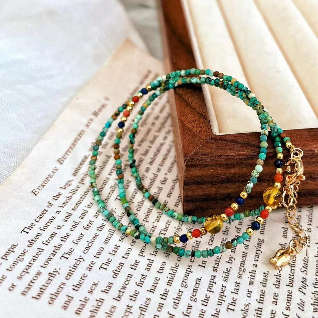 Natural Turquoise BABY Bead Clavicle Chain Necklace Retro National Style Niche Style