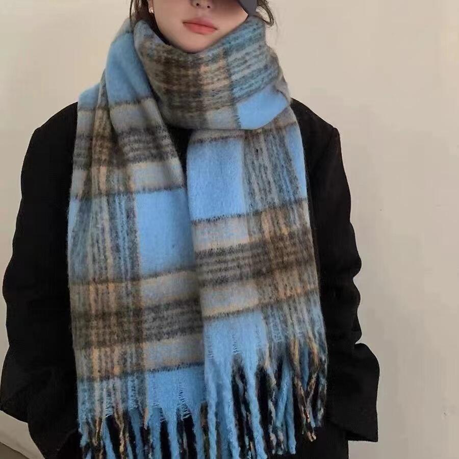 British Style Plaid Scarf Versatile Imitation Cashmere Scarf Shawl Advanced Sense Student Men'S And Women'S Scarf