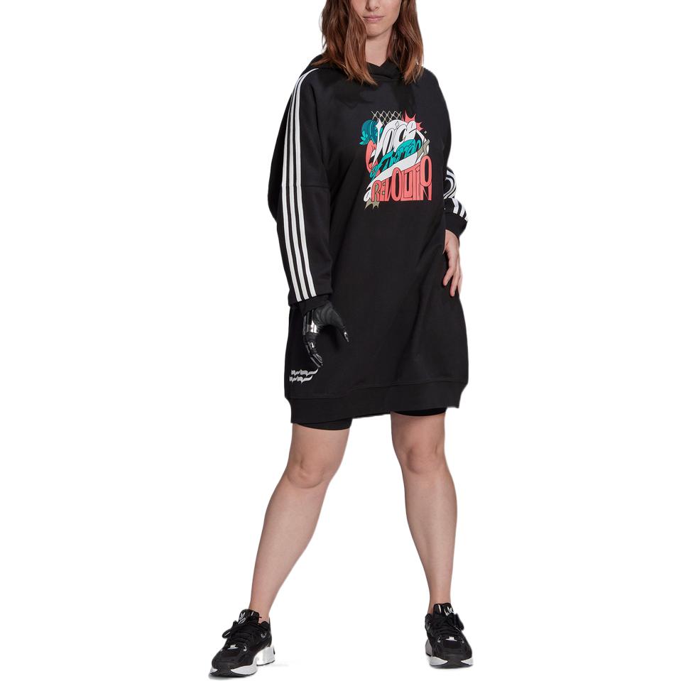 adidas Originals Long Sleeved Dresses Women's Black Hooded Moderate Mid Length HT4945