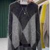 Women's Round Neck Wool Sweater: Thickened, Color Block, Diamond Pattern, Brushed Long Hair Knit, Loose Fit for Autumn/Winter
