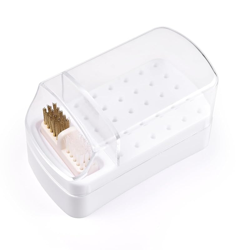 2 in 1 Nail Drill Bit Holder & Nail Drill Bit Cleaner Brush Case 30 Holes Dustproof Nail Drill Bit Display Stand Organizer Box Manicure Drill Bits