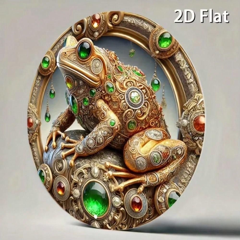 Metal Gold Frog Sign Retro Ornate Framed Wall Art Home Decor