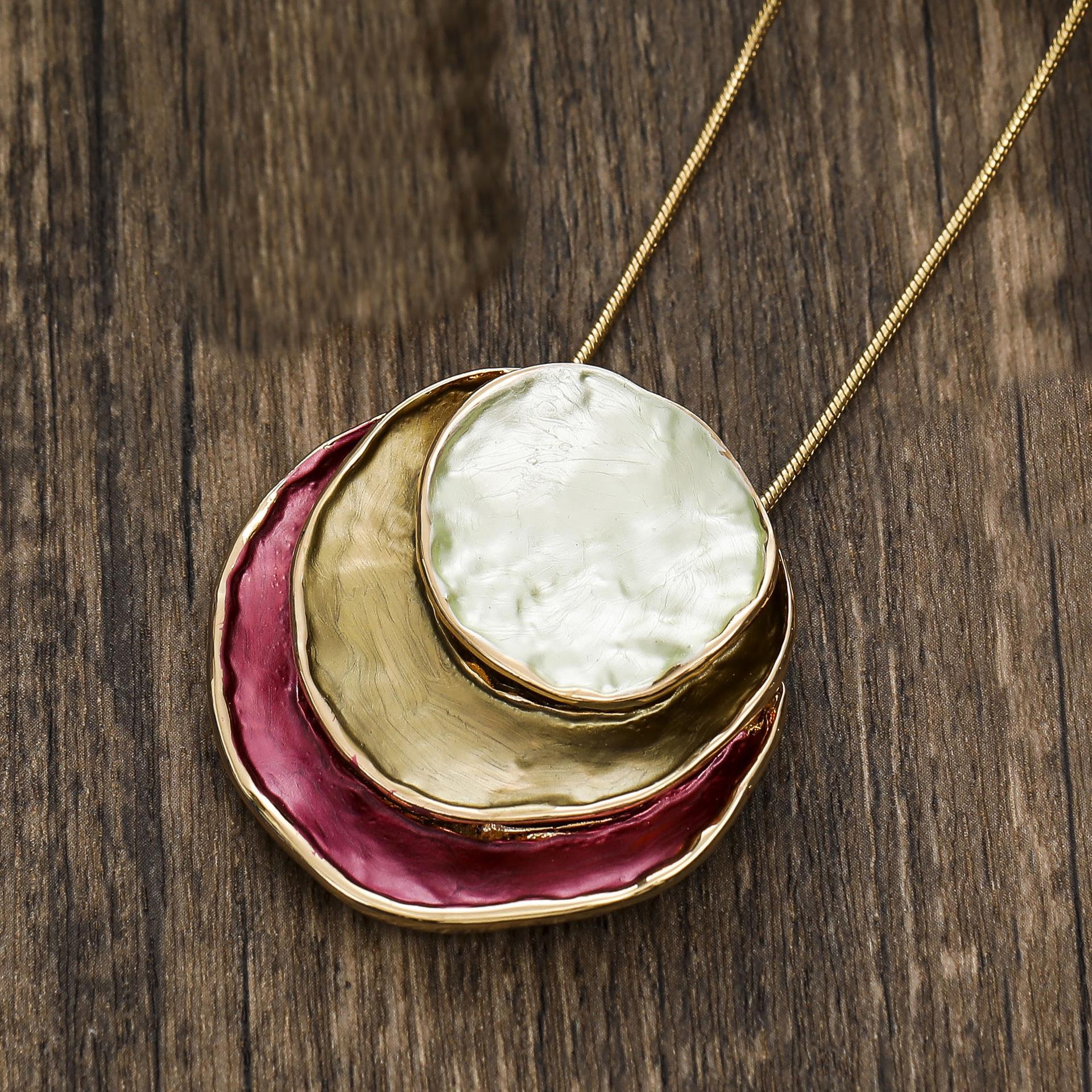 

Трехслойный круглый торт, кулон с цветным покрытием, богемная цветная роспись маслом, женская универсальная шейная цепочка