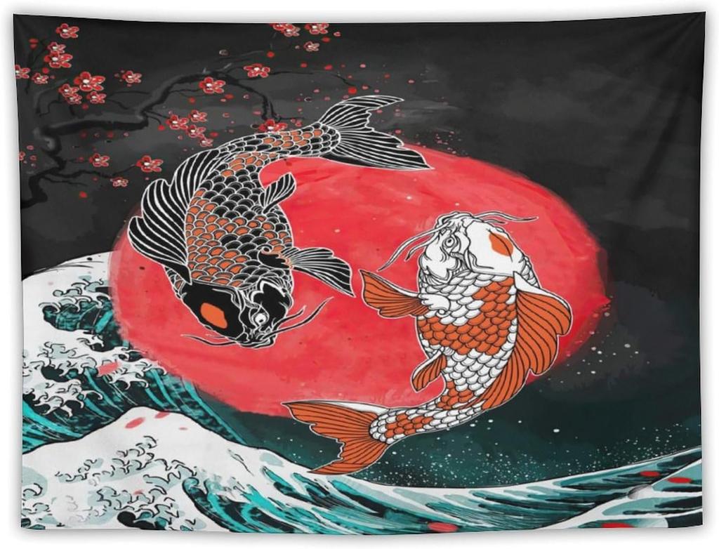 Japanese Red Geisha Tapestry Asian Cherry Blossom Traditional Kimono Folk Tapestries Home Decor Living Room Bedroom Apartment