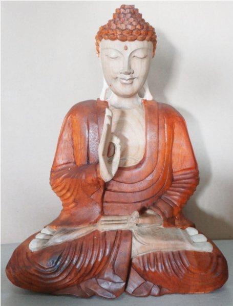 Buddha Statue Teaching Hand Carved Suar Wood 40cm