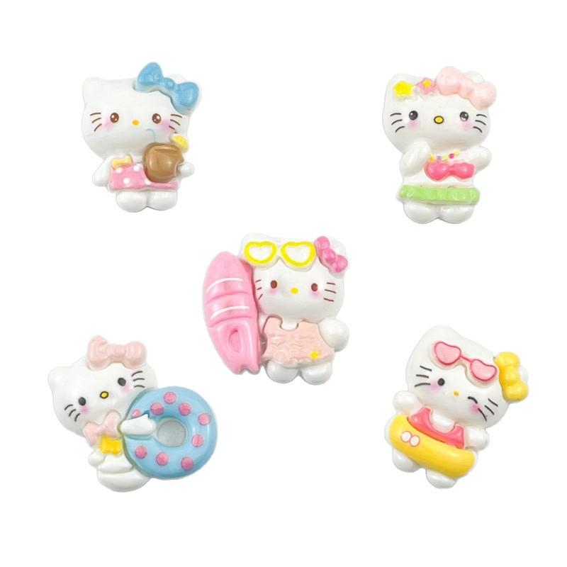 Cartoon DIY Resin Swim Ring Kitten Cream Hair Clip Keychain Pendant for Phone Case & Luggage