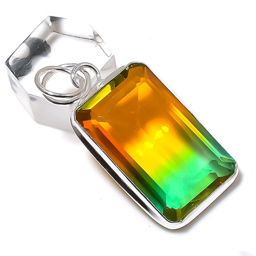 Natural Bi-Color Tourmaline Gemstone 925 Sterling Silver Pendant 1.89" B5g31
