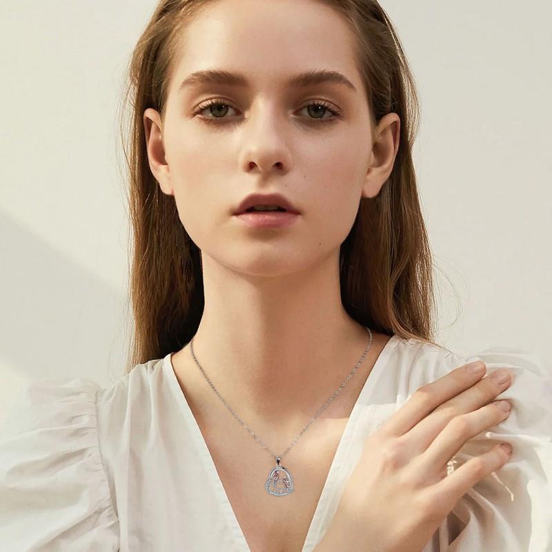 Womens Nature-Inspired Bird Pendant Necklace With Heart Charm Copper Cross Chain Fresh Sweet Style Jewelry