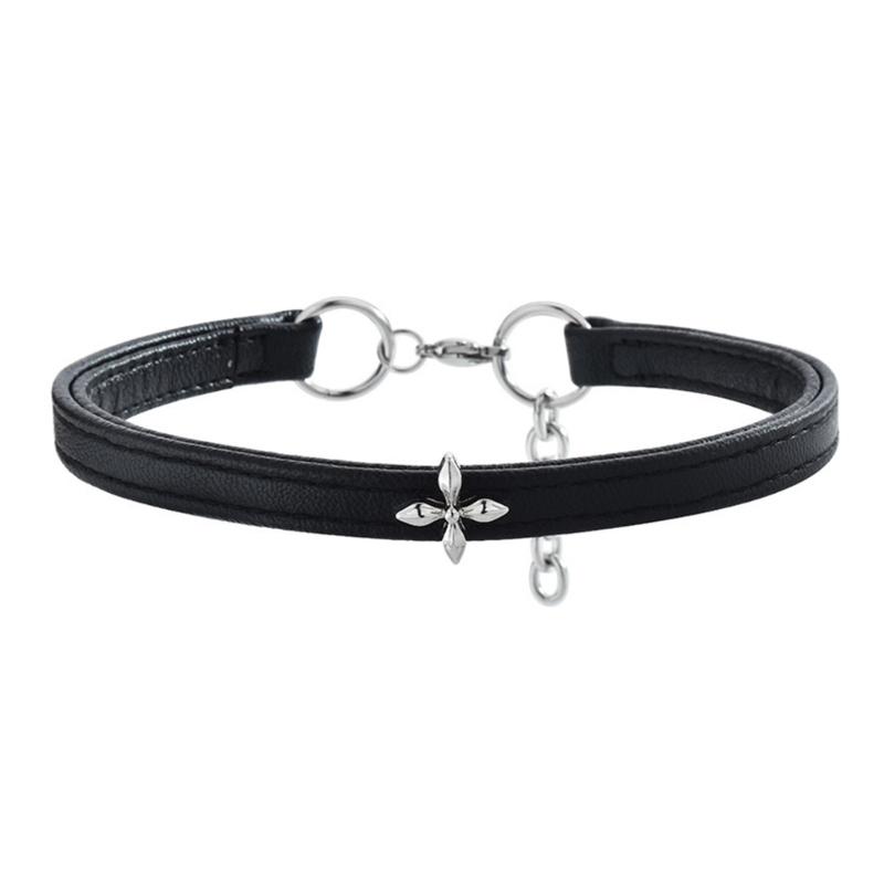 A52E Versatile Leather Neck Collar With Alloy Crucifix Charm Elegant Clavicle Chain