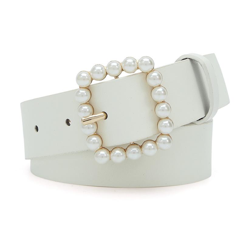 Summer Pearl Buckle Dress Belt Ladies Decorative Jeans Sun Buckle Solid Color Pu Belt Women