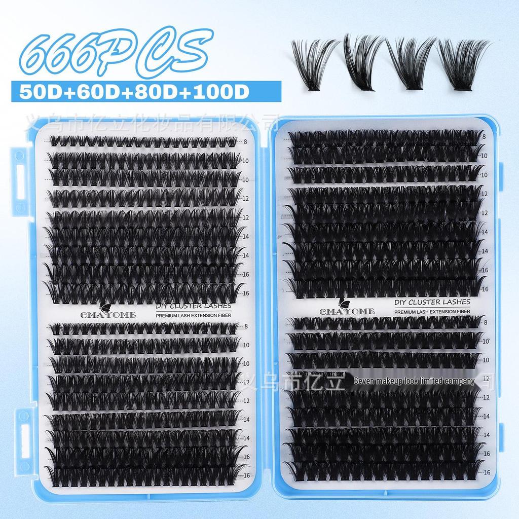 DIY Natural Dense Cluster False Eyelashes, Self-Adhesive 720 Segmented 10150D Curl, Individual Clusters