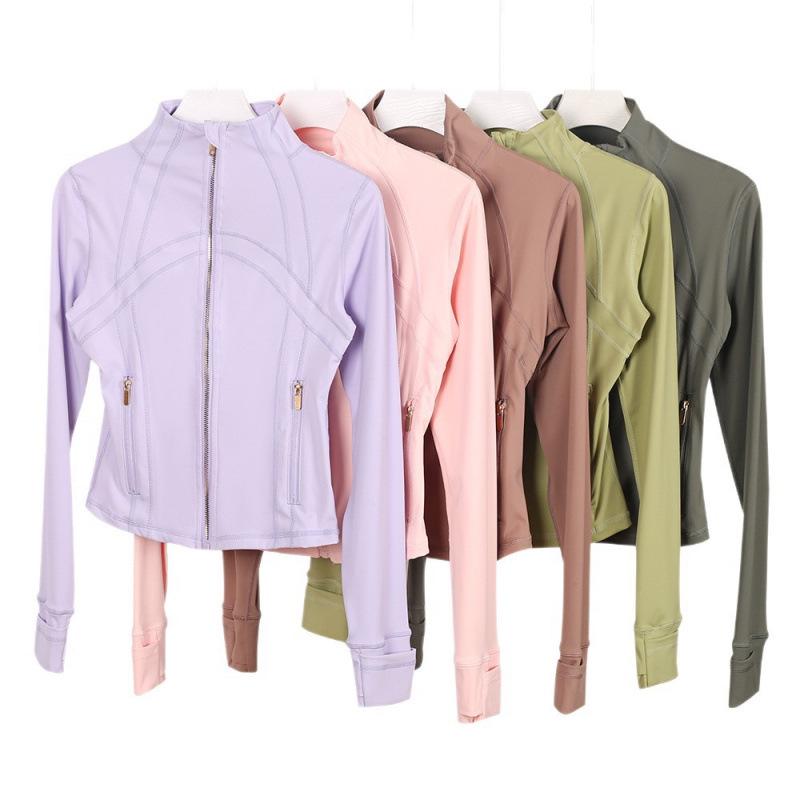 Lulu Logo Slim-Fit Ladies' Stand-Collar Jacket with Gold Zipper, Long-Sleeved Sports Fitness Outerwear