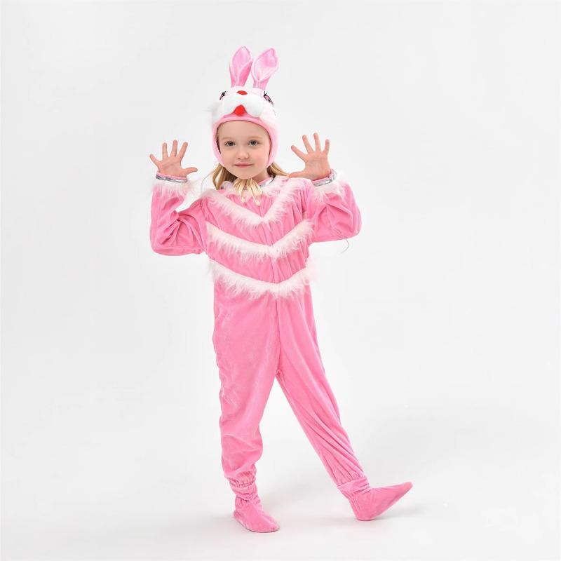 

День защиты детей Маленький белый кролик Розовый кролик Животное кигуруми Кружево Длинный рукав Мультяшное нарядное платье Костюм для выступления 100CM