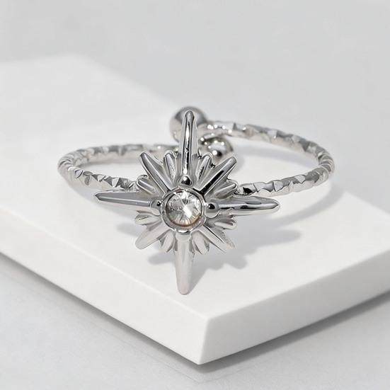 Women Finger Ring Eight-Pointed Star Adjustable Fit Open Ring Stainless Steel Texture Stacking Ring Jewelry Gift