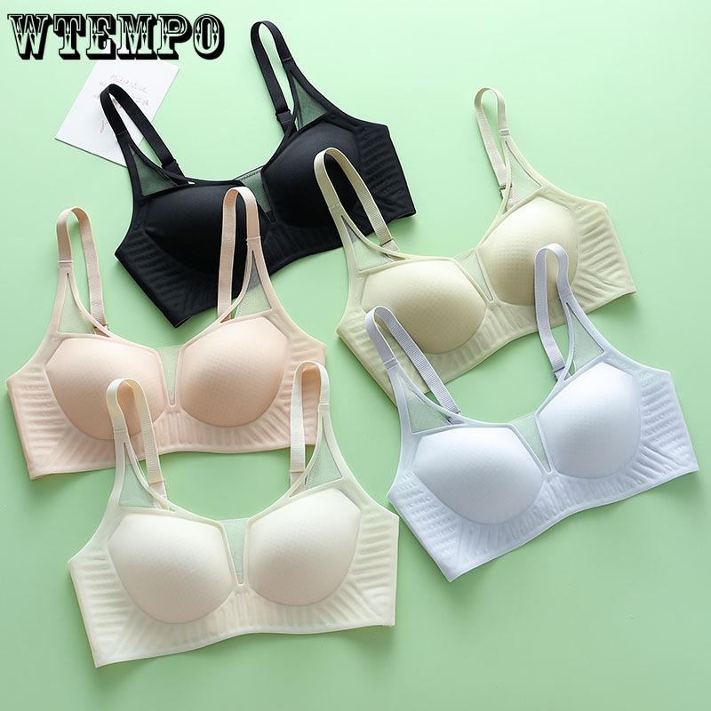 Deep V-shaped Mesh Bra Women's Thin Seamless Underwear Breathable Bra Sexy Bra Push Up Bra