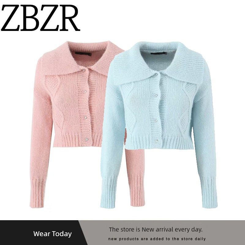 Za Export New Arrival Women's Clothing ZR Fashion Style Fashionable Loose All-Match Lapel Short Knitting Cardigan Sweater