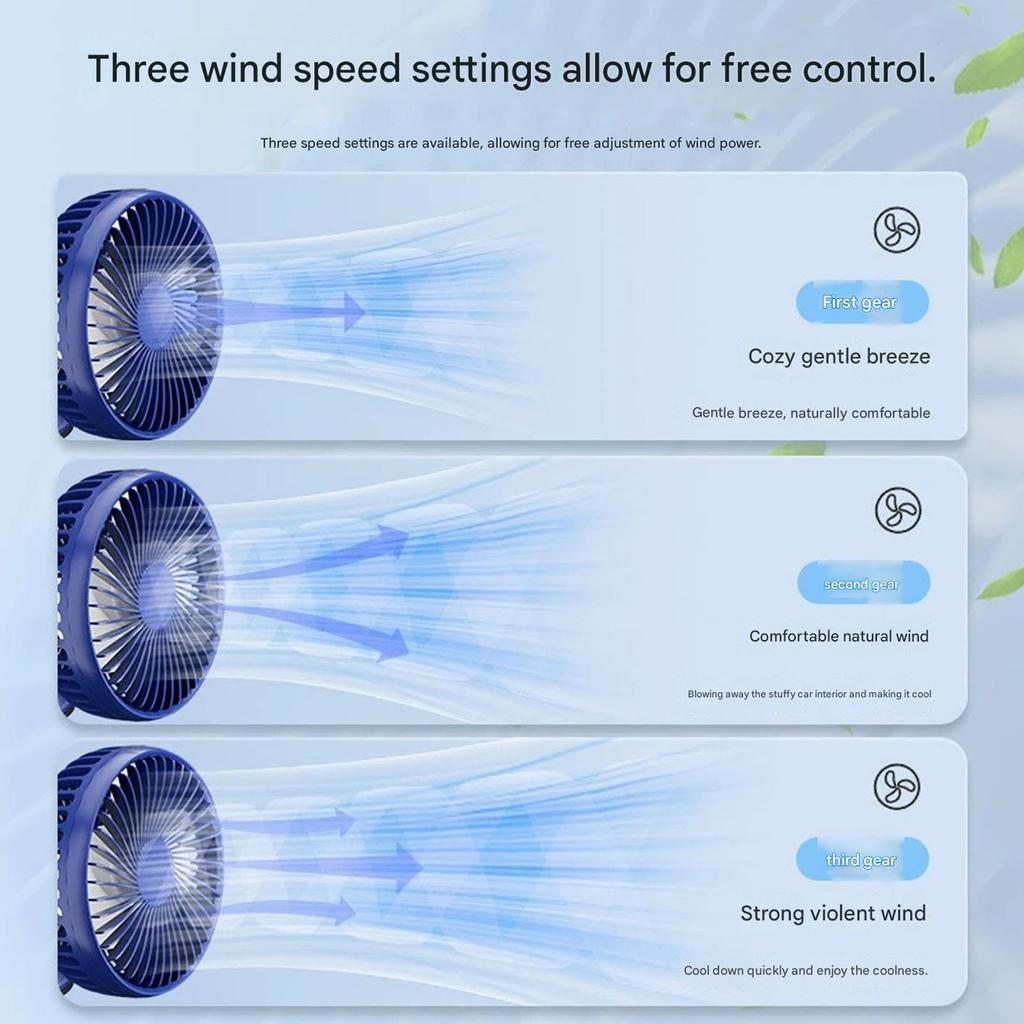 USB Car Fan 12V 24V Suction Cup Mount Rotatable 3 Speed Adjustable  Circulation Fan for RV Sedan Home Truck SUV, Blue