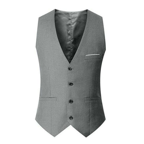 Pánské oblekové tílko s výstřihem do V bez rukávů jednořadové Slim Fit Business vesta Jednobarevné společenské šaty
