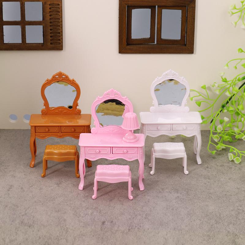 Mini Dollhouse Bedroom Set: Dressing Table, Bedside Table & Vanity for Children's Pretend Play