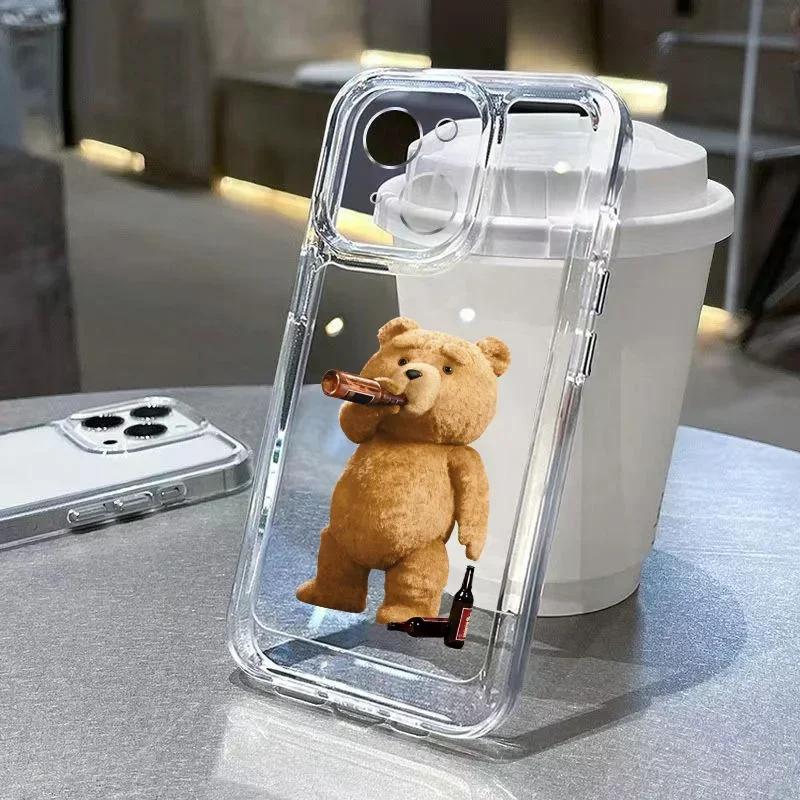 Cartoon Beer Bear Phone Case For iPhone 17 16 15 11 12 14 13 Pro Max Mini SE 7 8 Plus Funny Luxury Transparent Soft Cover Shell