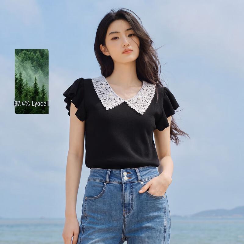 Women s Lyocell V-Neck Knit Flutter Sleeve Top M
