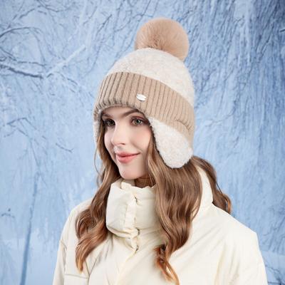 Winter Ear Protection Knitted Hat Women Wool Hat Coldproof Warm Plush Ball Cap
