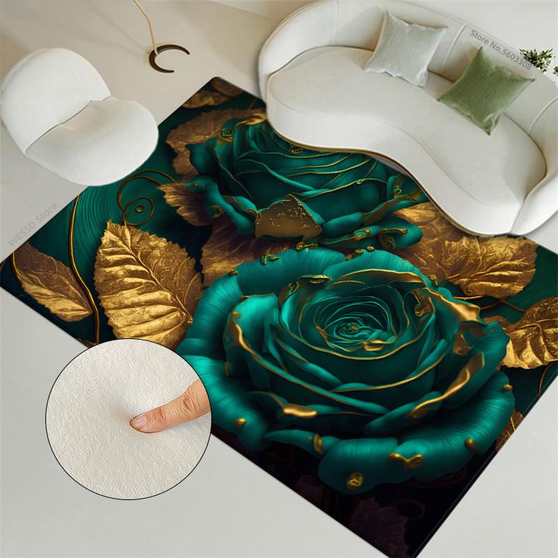 Tappeto floreale multicolore retrò in oro, decorazione per la stanza, tappeto da letto per donne, ragazze, tappetini in velluto morbido per la cucina, grandi dimensioni