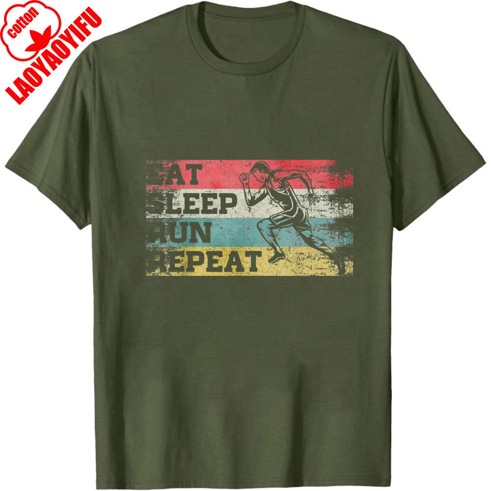 Eat Sleep Run Repeat Vintage Running Man Graphic Men TShirt Cotton Casual Clothes Sport Gift for Fitness Enthusiasts Apparel