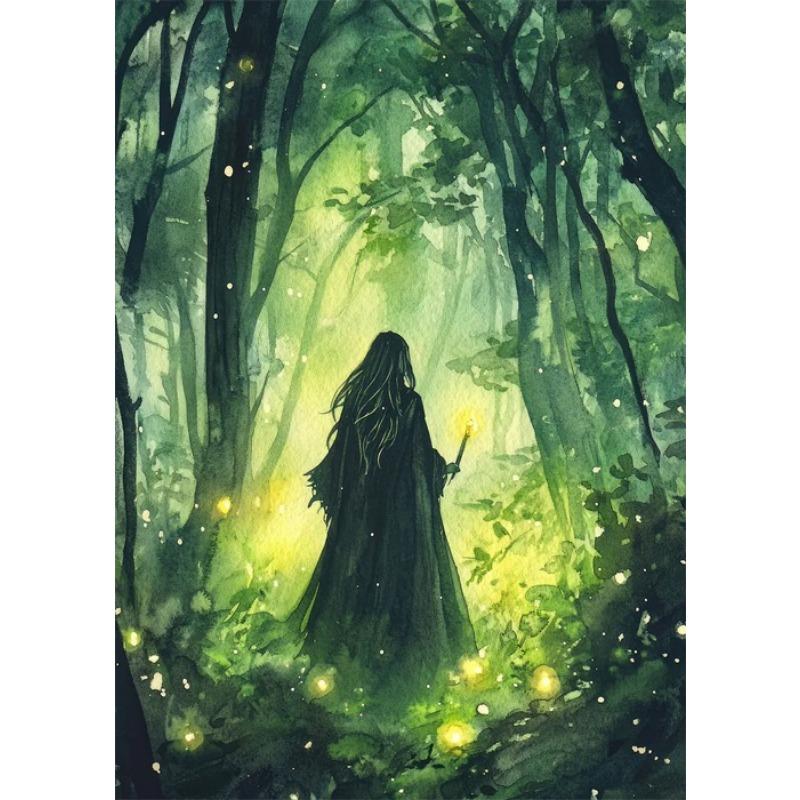 Ethereal Green Witch Ethereal Luna Moth Mystical Forest Witches Moon Poster Canvas Painting Wall Pictures Home Living Room Decor