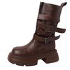 Retro versatile high-heeled leather boots texture thick-soled Martin boots women's autumn and winter British style small thick-heeled fashion boots