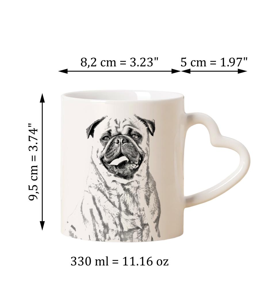 Pug - cup with a dog, adorable cup with a heart-shaped handle, universal gift from the Art-Dog brand