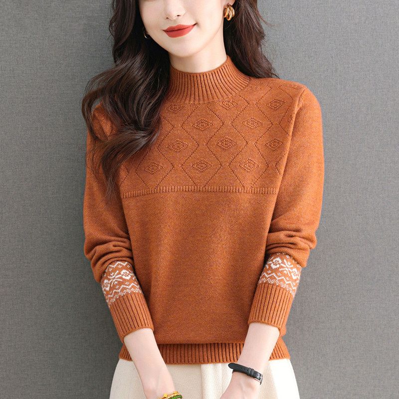 Cashmere Sweater Women Pullover Autumn and Winter Casual Half High Neck Solid Long Sleeve Knitted Sweater Pullover Female Top