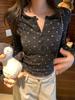 Women's Autumn/Winter Floral Henley Slim Fit Long Sleeve Top