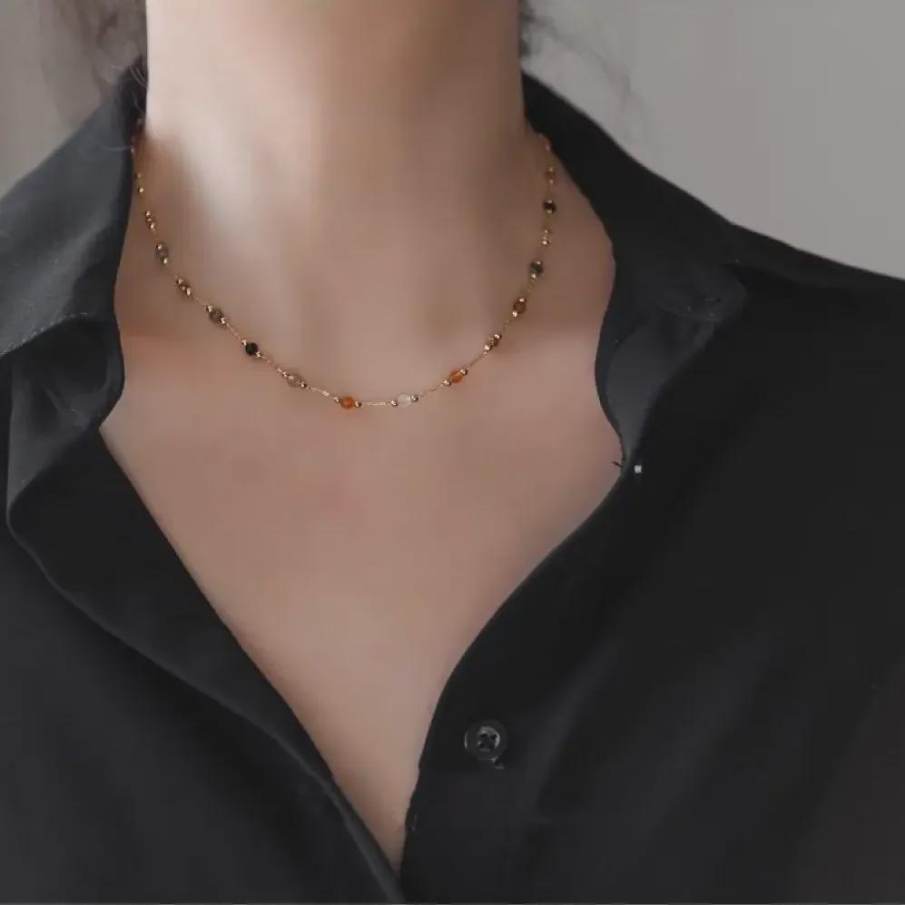 Colier din oțel titan cu mărgele colorate - lanț de claviculă rezistent la decolorare pentru femei