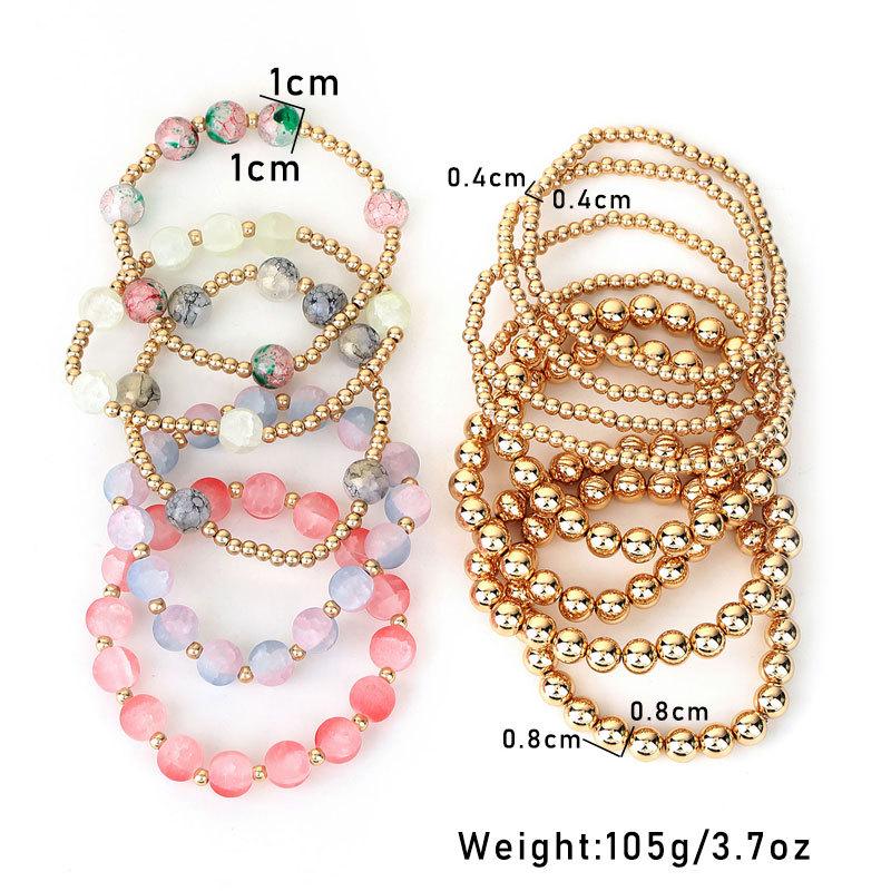 Retro Gold Multi-strand Bracelet Set: Contrasting Color Beaded Stackable Luxury Fashion Jewelry for Women