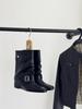 Sheepskin version~ Square head pleated stacking boots autumn new belt buckle low heel short boots short locomotive boots