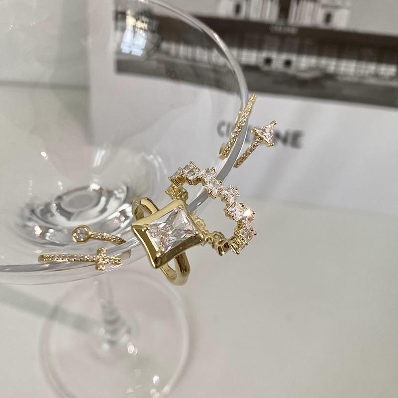 Stunning Korean Water Diamond Wave Cross Geometric Ring For Women Adjustable Size Fashion 2023