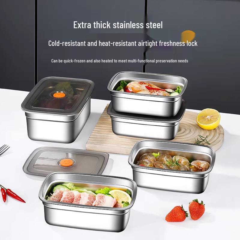 Stainless Steel Food Storage Box with Lid - Square Tray Lunch Container for Office Workers
