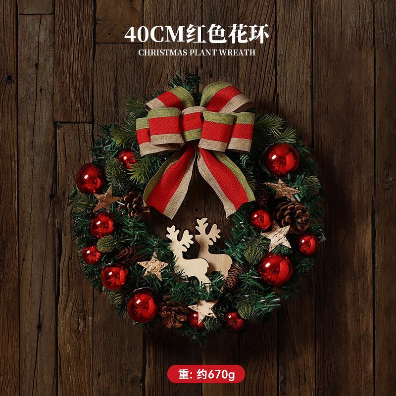 Handmade PVC Christmas Wreath Hanging Ornament Indoor Small Pine Needle Cones with Upside Rattan Bow Pendant Indoor Decorations