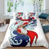 Whale Koi Duvet Cover Set Full Queen SizeSunset Great Sea Wave Bedding SetAnimal Ocean Landscape Japanese Art Comforter Cover