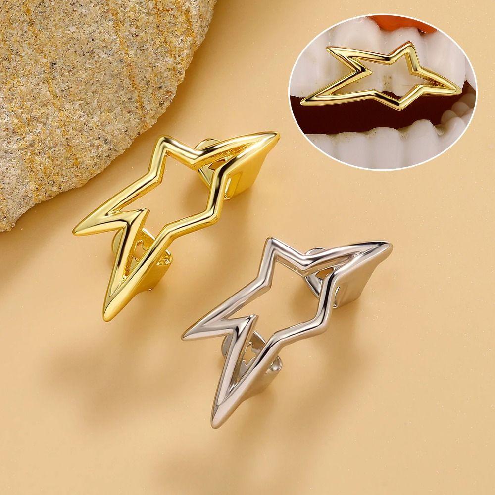 Hollow Dental Grills Copper Pentagram Tooth Caps Fashion Irregular Star Tooth Grillz Men Women
