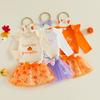 Citgeett Set Îmbrăcăminte Toamnă Halloween pentru Bebelușe Fetițe Bluze cu Mânecă Lungă și Broderie Dovleac Fustă Tulle Bandă Păr Set Toamnă